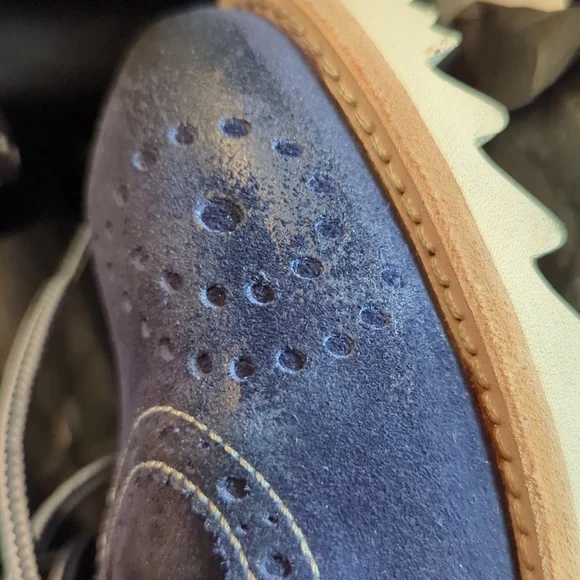 Narrative Blue Suede Shark Tooth Derby Oxford Brogue Wingtip Shoe Italy 44 11